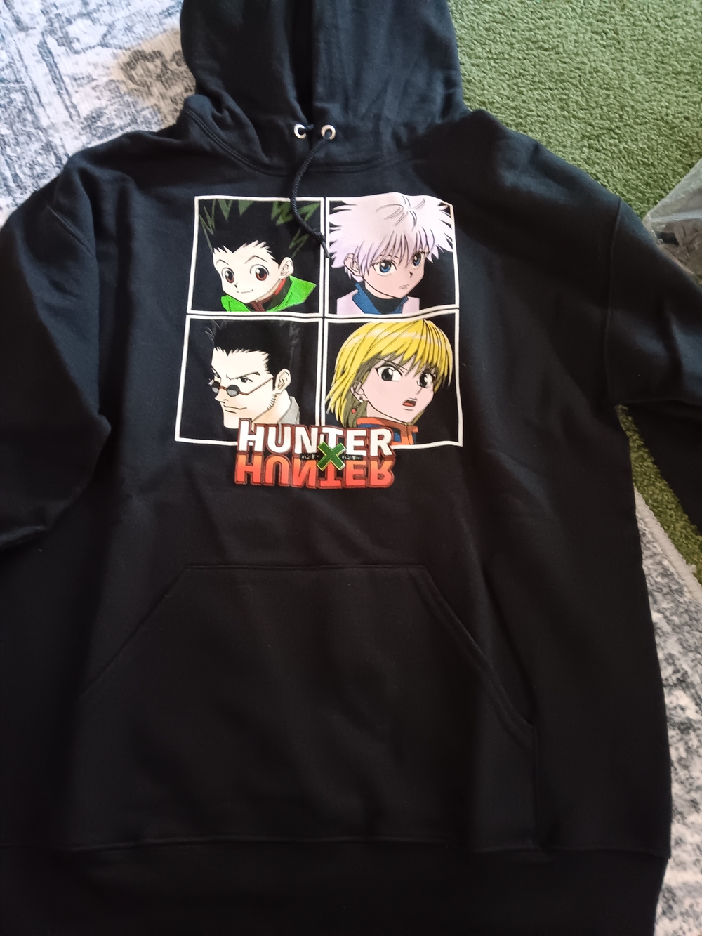 Hunter Black Zip-Up Sweater with Multicolor Anime Panel Print Size Medium